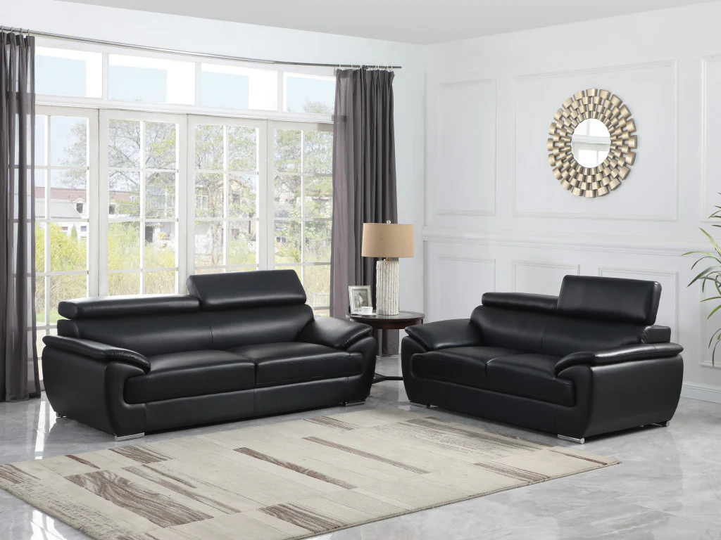 Modern Black Leather Sofa And Loveseat By Homeroots - 343848 - Image 2
