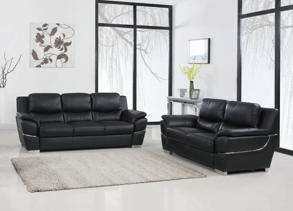 Modern Black Leather Sofa And Loveseat By Homeroots - 343860 - Image 2