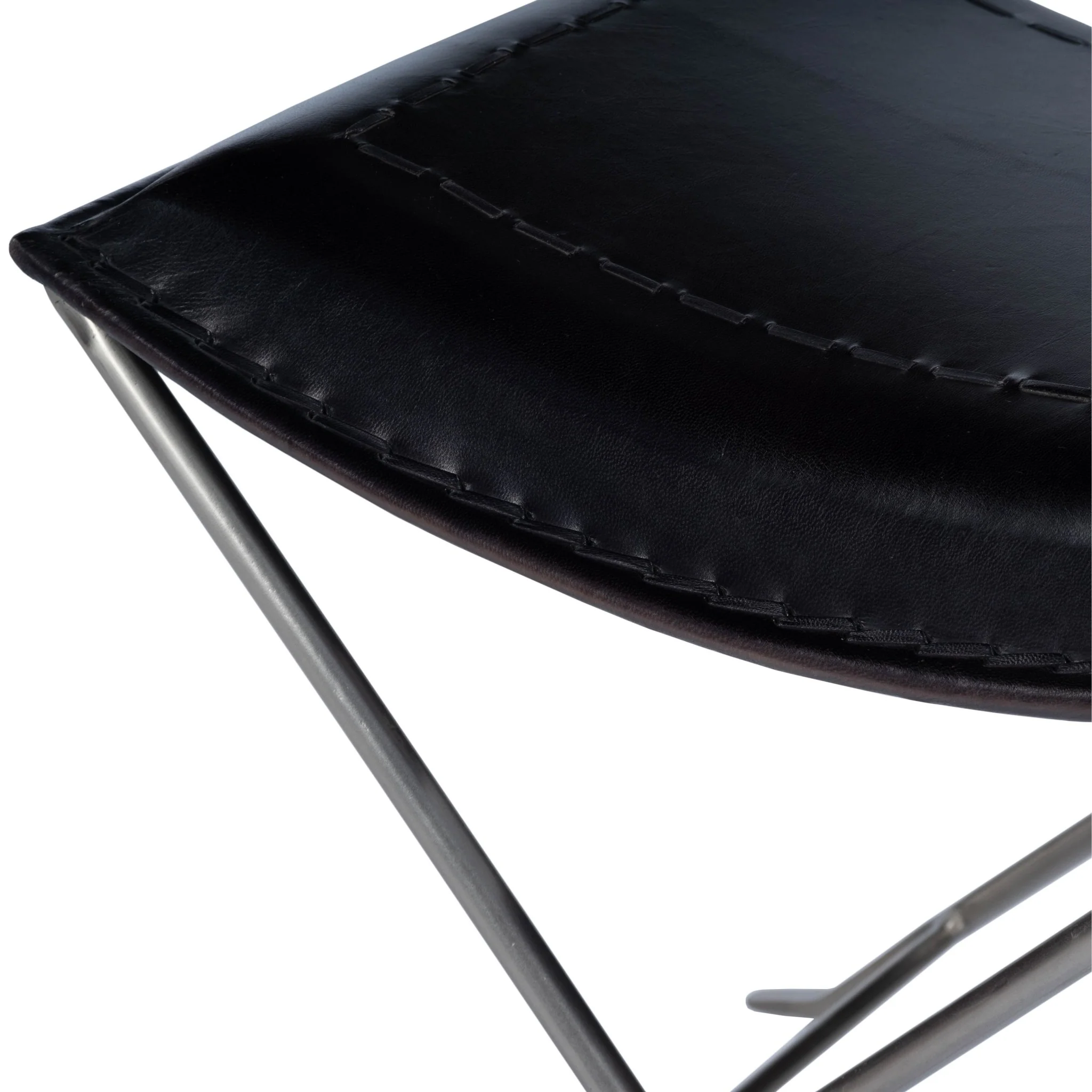 Modern Black Leather Stool By Homeroots - Image 7