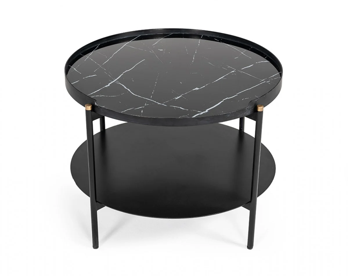 Modern Black Marble Painted Round Metal Coffee Table By Homeroots - Image 2