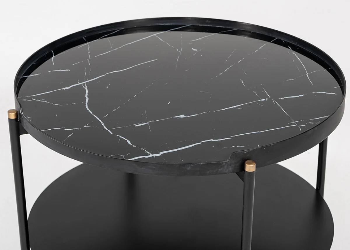 Modern Black Marble Painted Round Metal Coffee Table By Homeroots - Image 3
