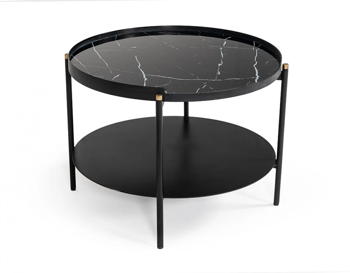 Modern Black Marble Painted Round Metal Coffee Table By Homeroots - Image 4