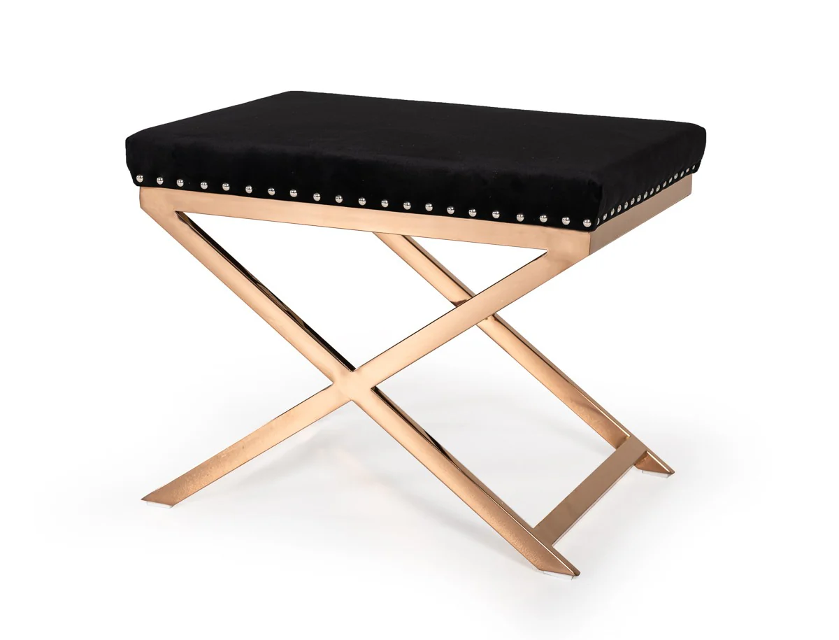 Modern Black Velvet with nailhead trim and Rose Gold Stool By Homeroots - Image 2