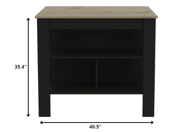 Modern Black Wengue and Light Oak Kitchen Island By Homeroots - Image 4