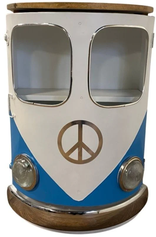Modern Blue Metal And Wood Hippy Van Side Table By Homeroots - Image 6
