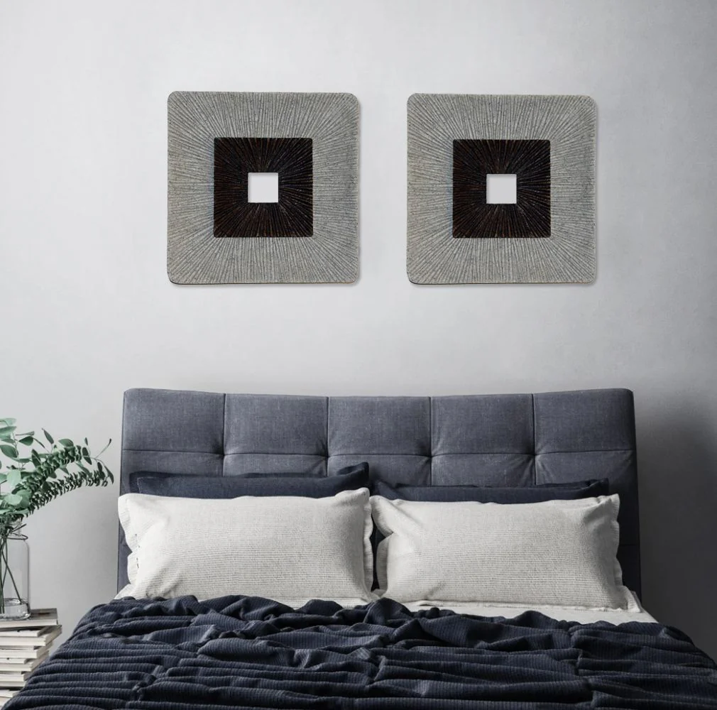 Modern Brown and Gray Ribbed Square Wall Art By Homeroots - Image 4