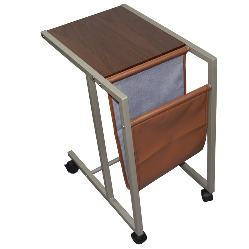 Modern Brown Faux Woodgrain Metal Laptop Cart Desk By Homeroots - Image 2