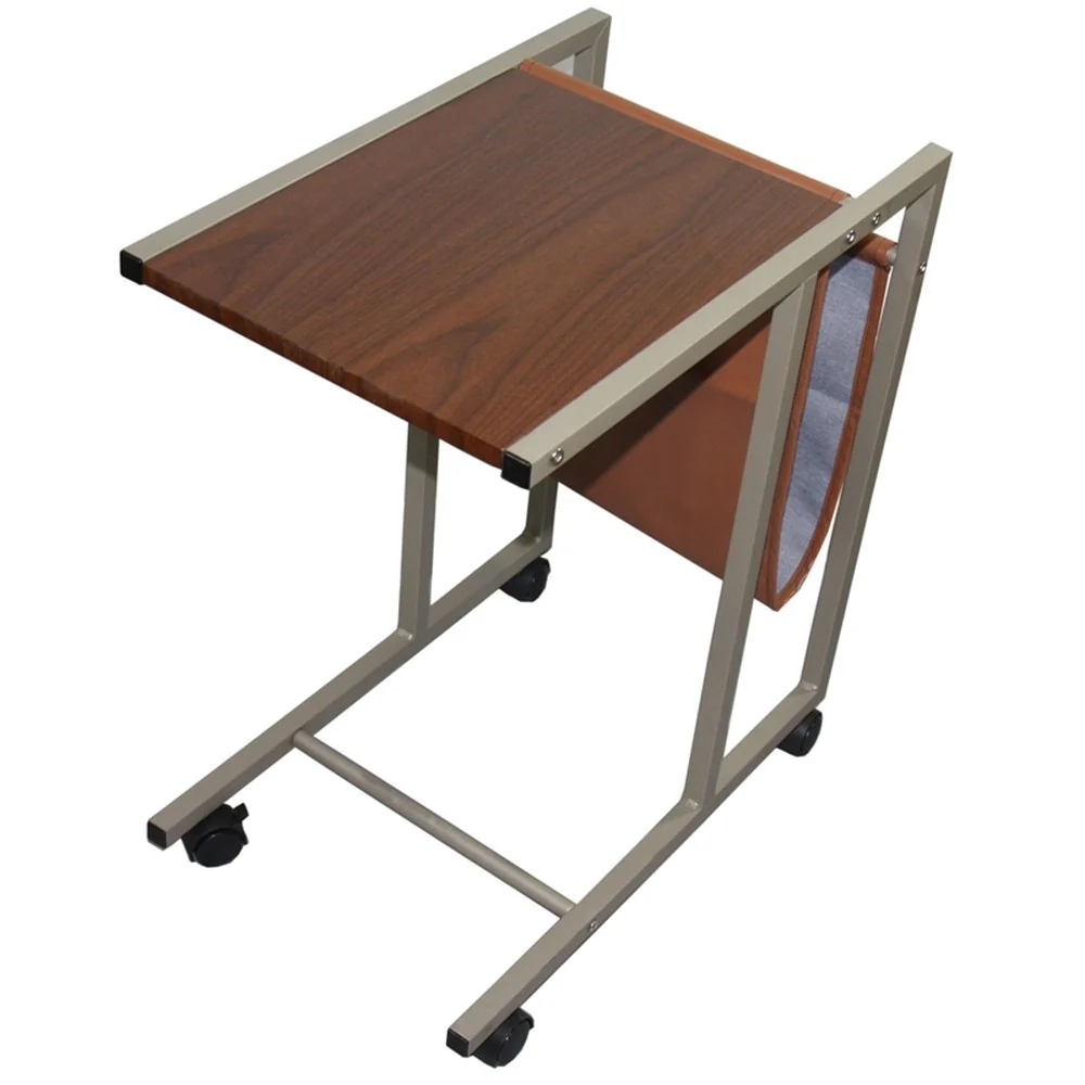 Modern Brown Faux Woodgrain Metal Laptop Cart Desk By Homeroots - Image 3