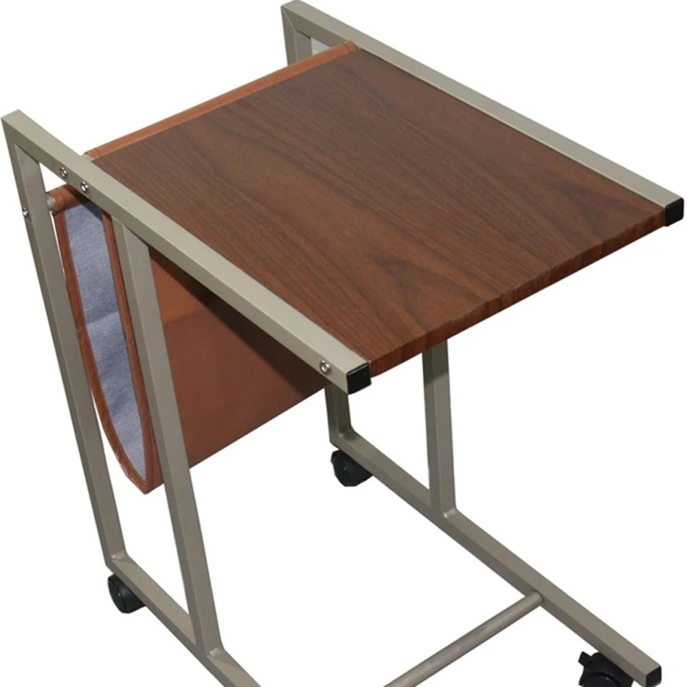 Modern Brown Faux Woodgrain Metal Laptop Cart Desk By Homeroots - Image 4