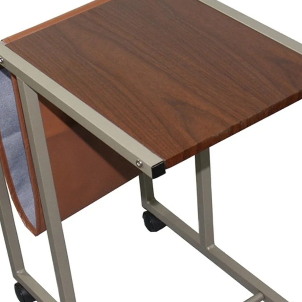 Modern Brown Faux Woodgrain Metal Laptop Cart Desk By Homeroots - Image 5