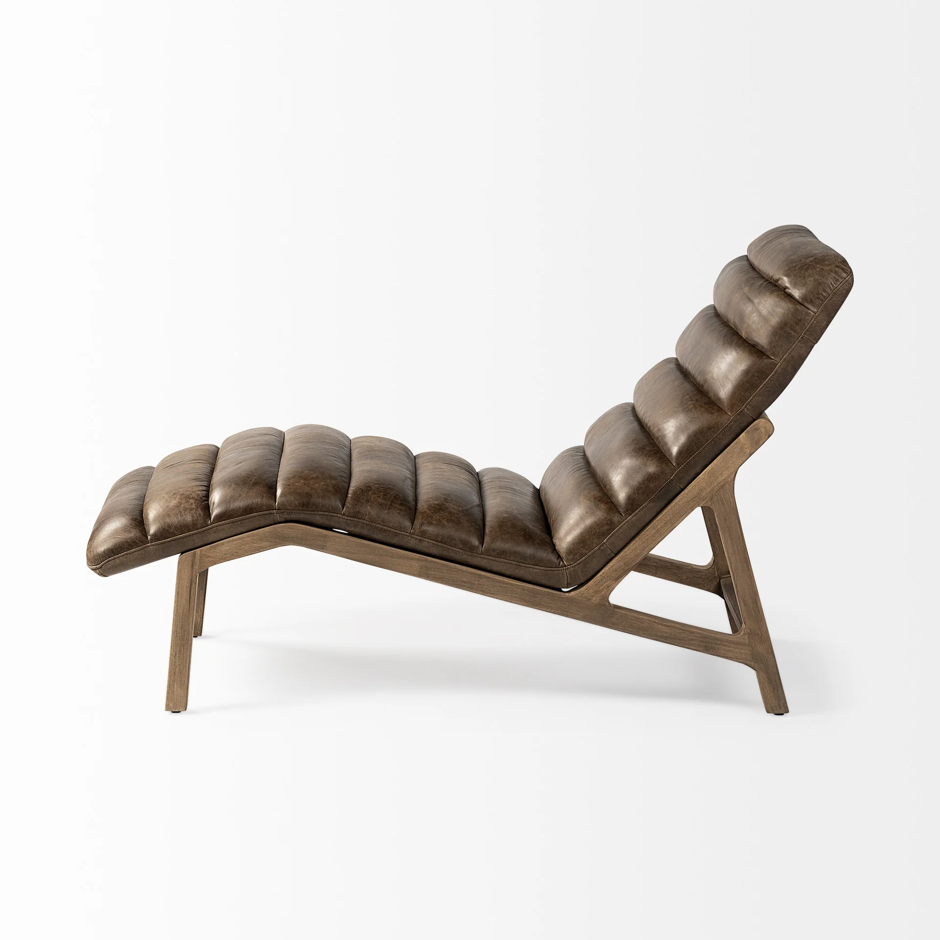 Modern Brown Genuine Leather Chaise Lounge Chair With Solid Wood Frame And Base By Homeroots - Image 3