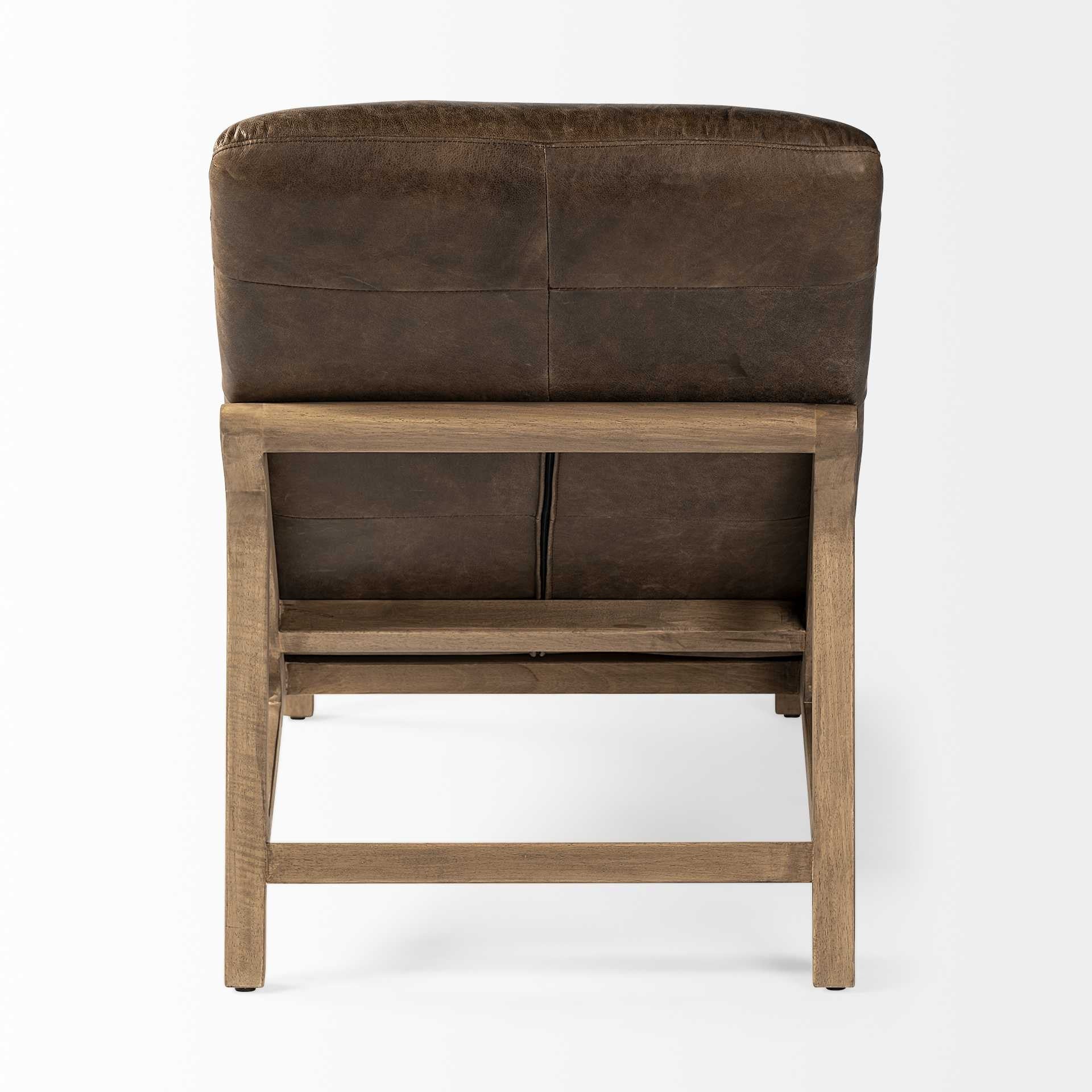 Modern Brown Genuine Leather Chaise Lounge Chair With Solid Wood Frame And Base By Homeroots - Image 4