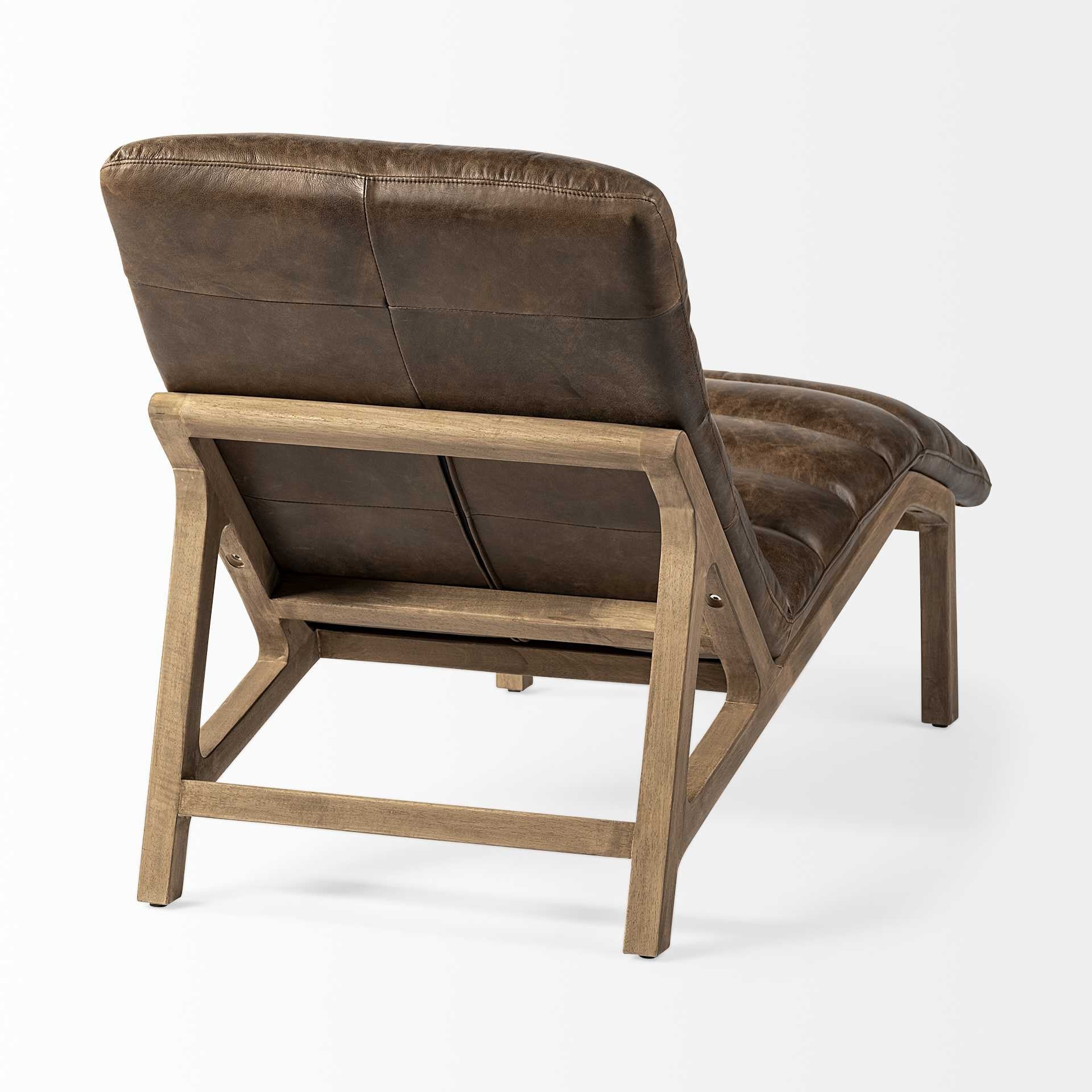 Modern Brown Genuine Leather Chaise Lounge Chair With Solid Wood Frame And Base By Homeroots - Image 5