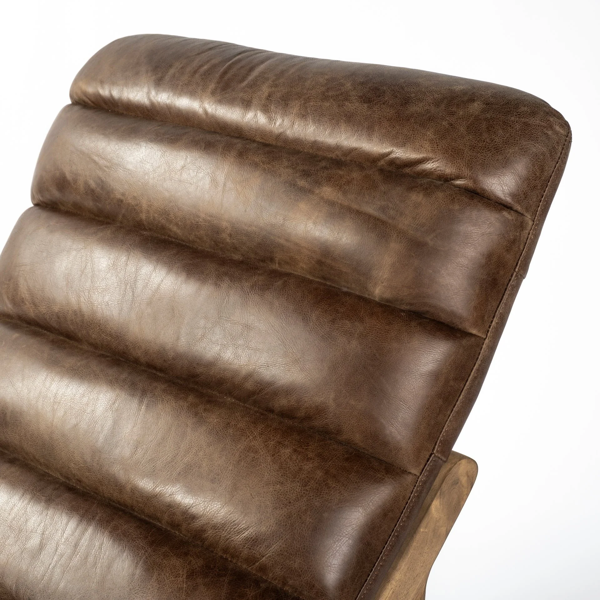 Modern Brown Genuine Leather Chaise Lounge Chair With Solid Wood Frame And Base By Homeroots - Image 6
