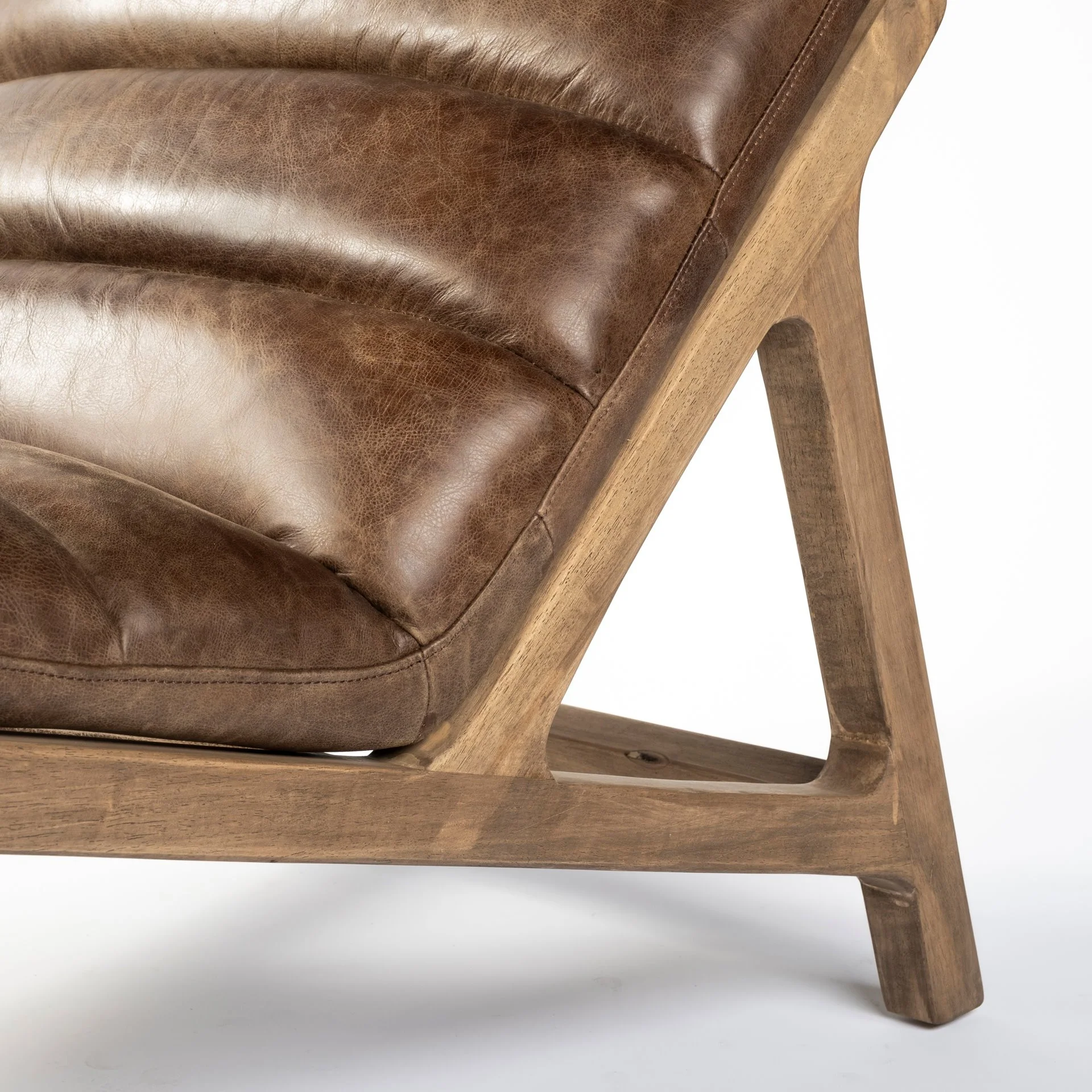 Modern Brown Genuine Leather Chaise Lounge Chair With Solid Wood Frame And Base By Homeroots - Image 7