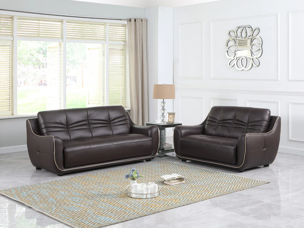 Modern Brown Leather Sofa And Loveseat By Homeroots - 343871 - Image 2