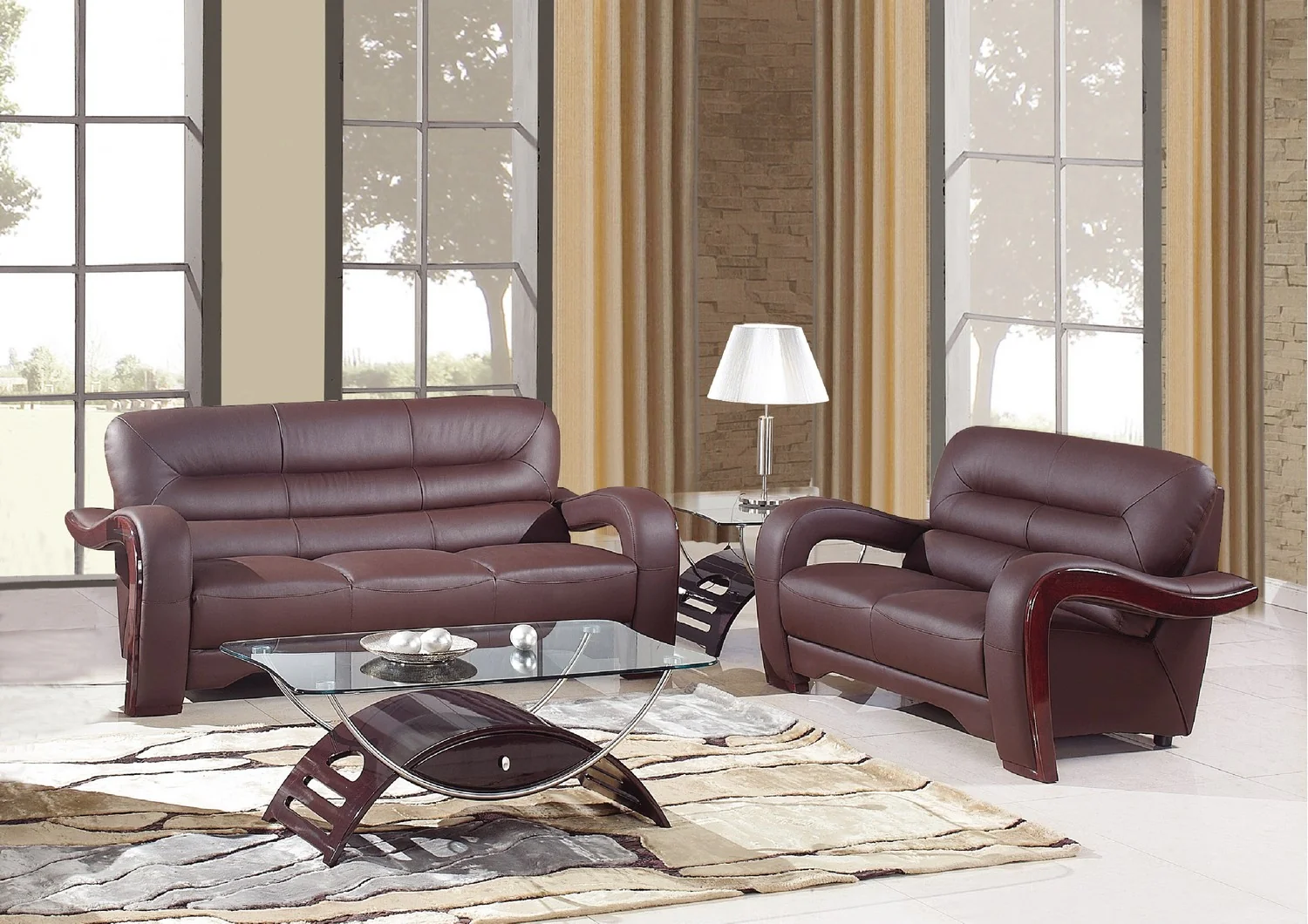 Modern Brown Leather Sofa And Loveseat By Homeroots - 343873 - Image 2