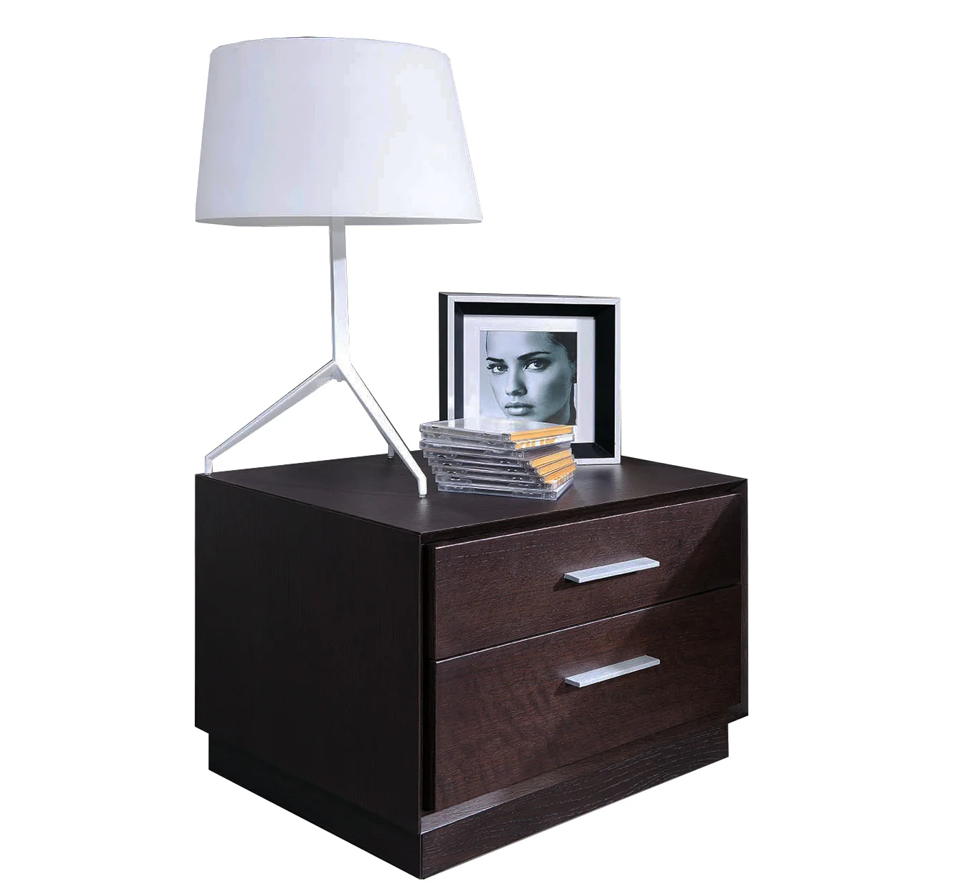 Modern Brown Oak Finish Two Drawer Nightstand By Homeroots - Image 2