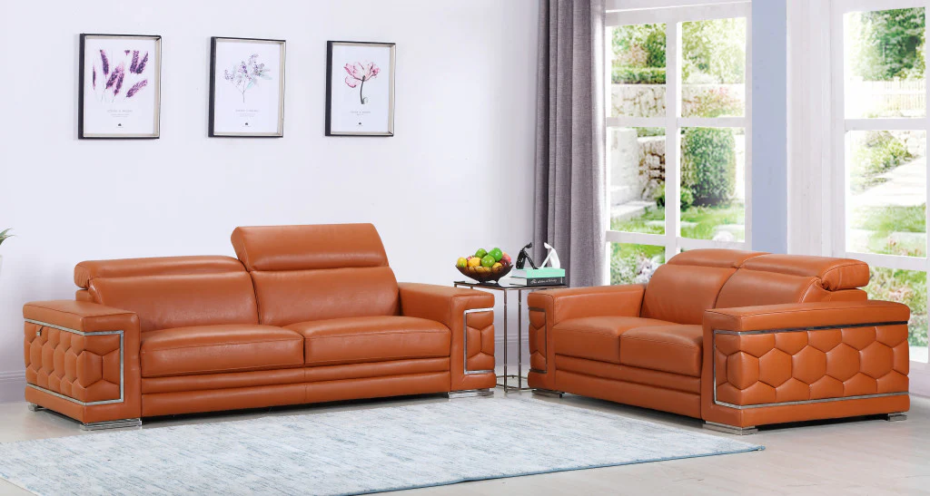 Modern Camel Leather Sofa And Loveseat  By Homeroots - Image 2
