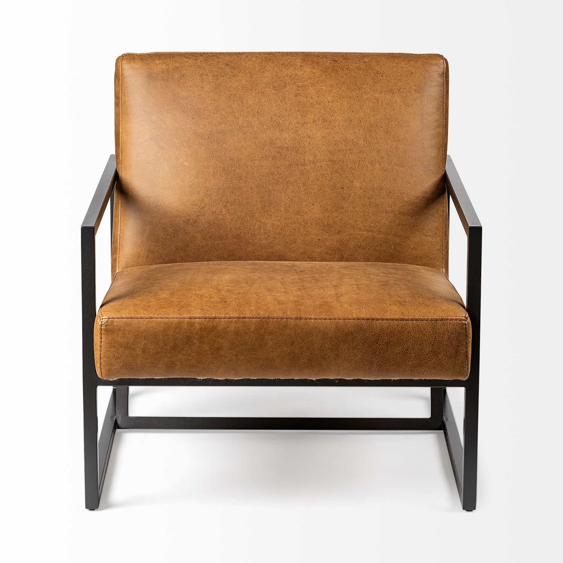 Modern Caramel Leather Accent Armchair By Homeroots - Image 2