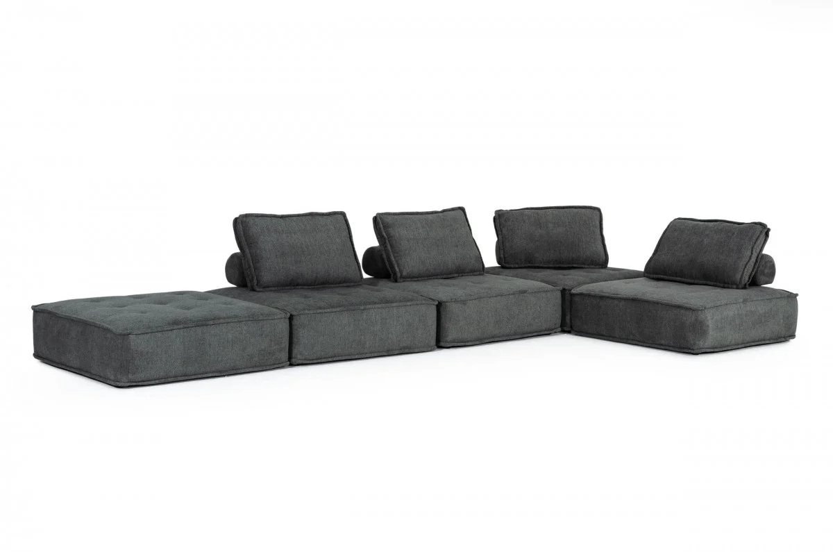 Modern Charcoal Gray Floor Pillow Modular Sectional Sofa By Homeroots - Image 2