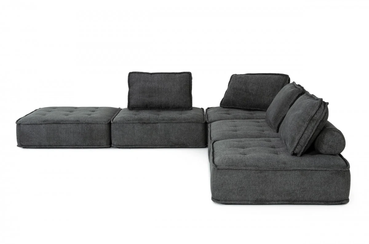 Modern Charcoal Gray Floor Pillow Modular Sectional Sofa By Homeroots - Image 3