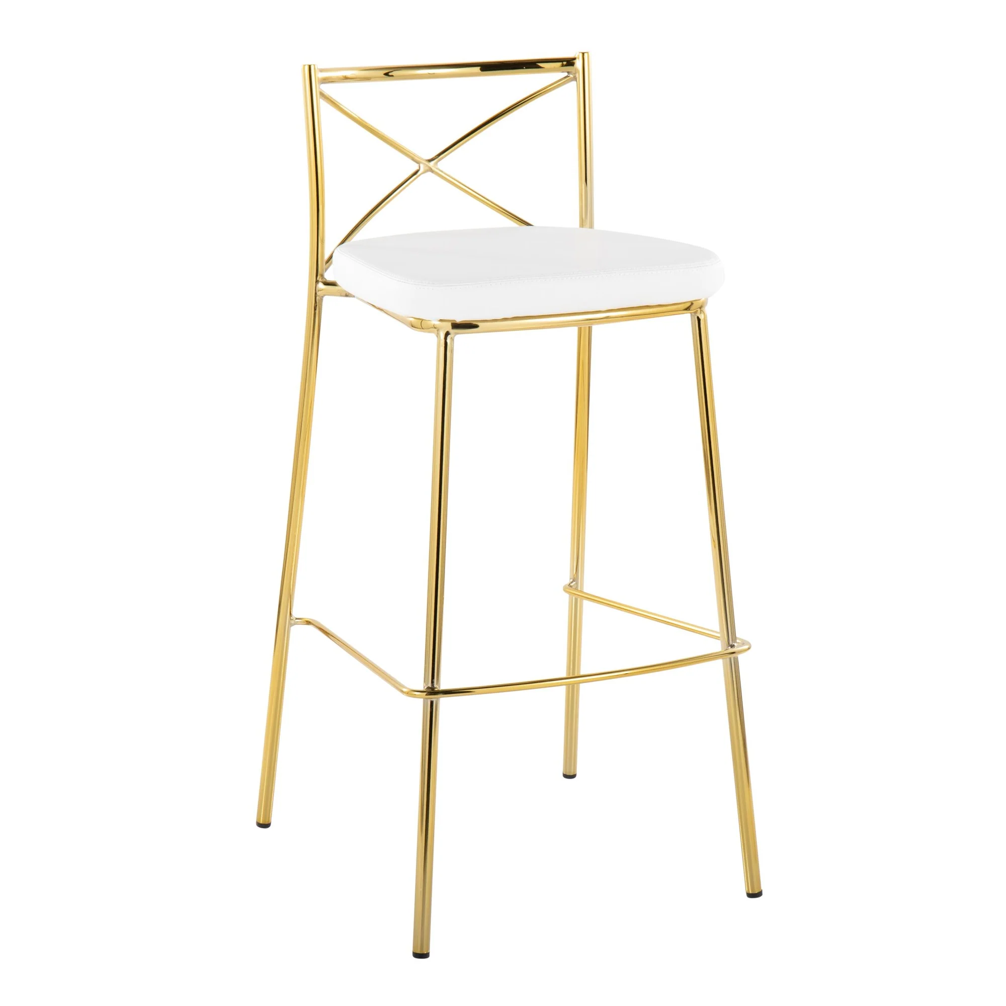 Modern Charlotte 30" Fixed-Height Barstool - Set of 2 Gold Metal, White PU By LumiSource - Image 2