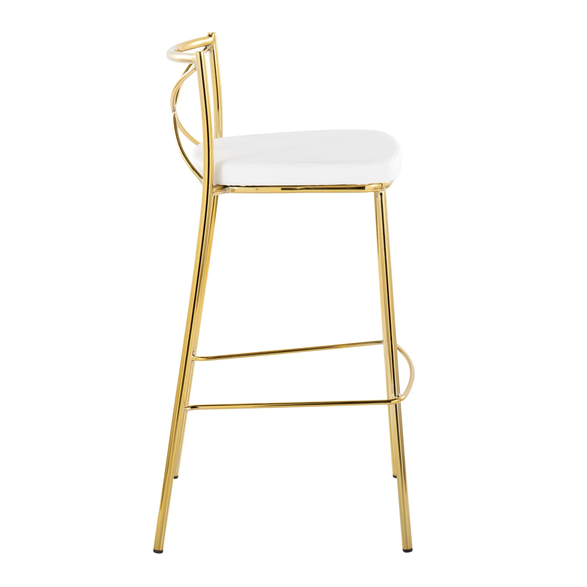 Modern Charlotte 30" Fixed-Height Barstool - Set of 2 Gold Metal, White PU By LumiSource - Image 3
