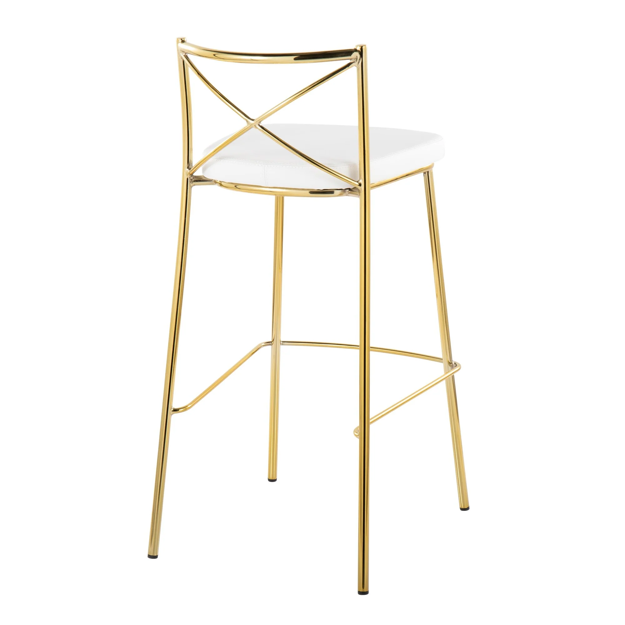 Modern Charlotte 30" Fixed-Height Barstool - Set of 2 Gold Metal, White PU By LumiSource - Image 4