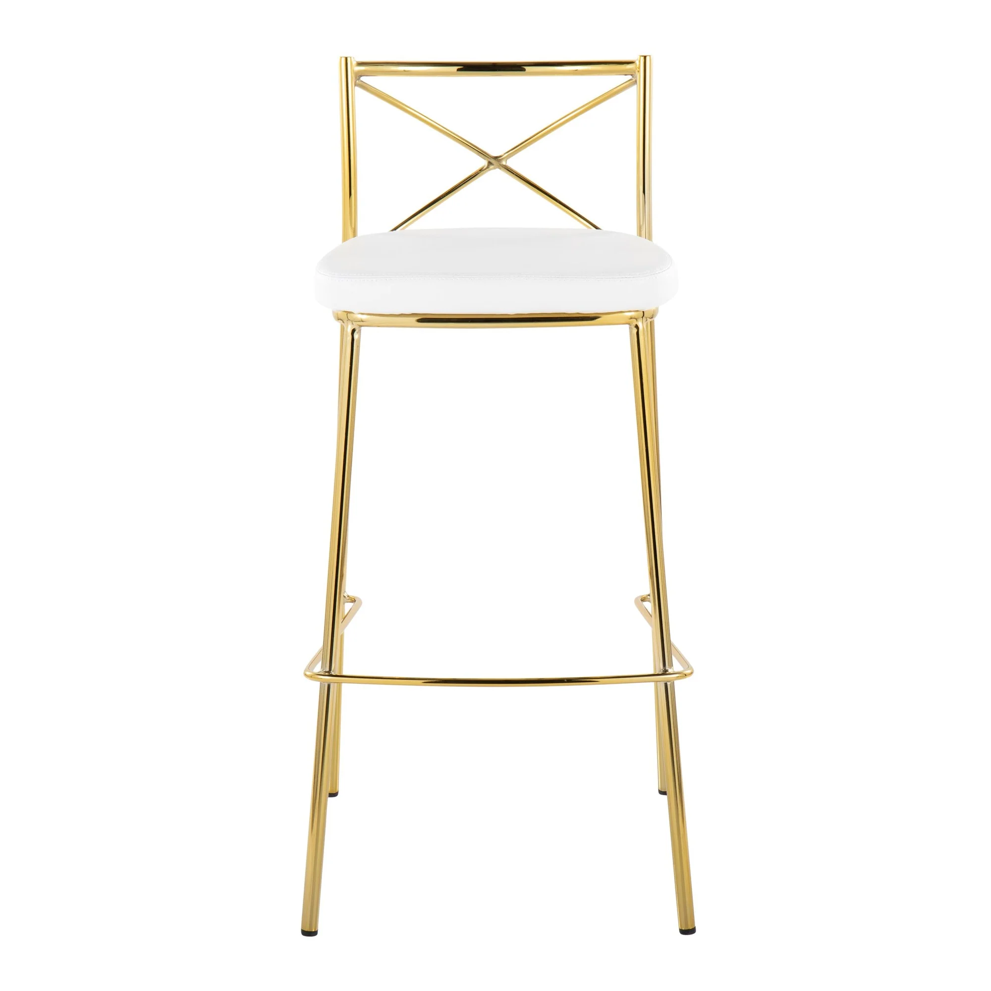 Modern Charlotte 30" Fixed-Height Barstool - Set of 2 Gold Metal, White PU By LumiSource - Image 6