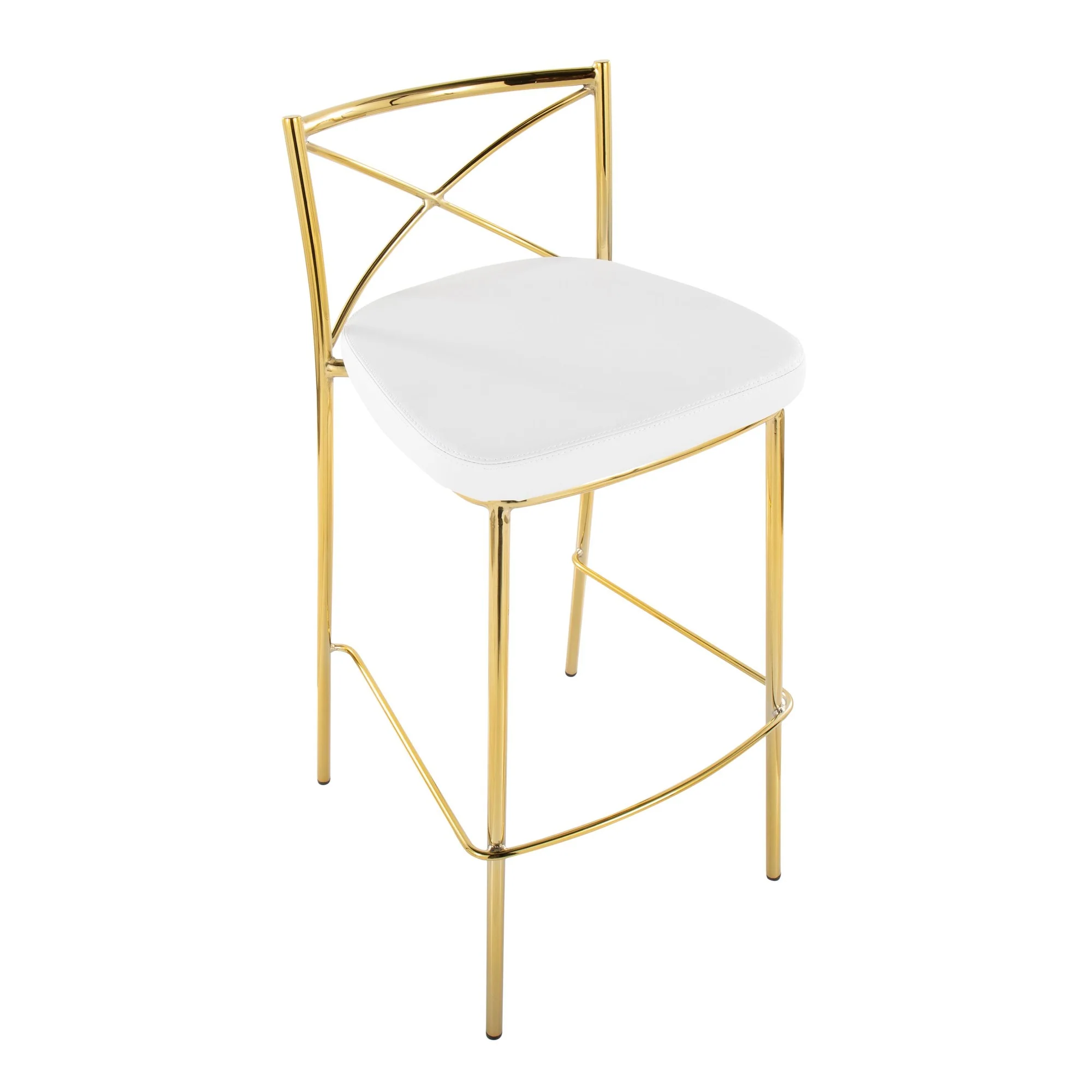 Modern Charlotte 30" Fixed-Height Barstool - Set of 2 Gold Metal, White PU By LumiSource - Image 7