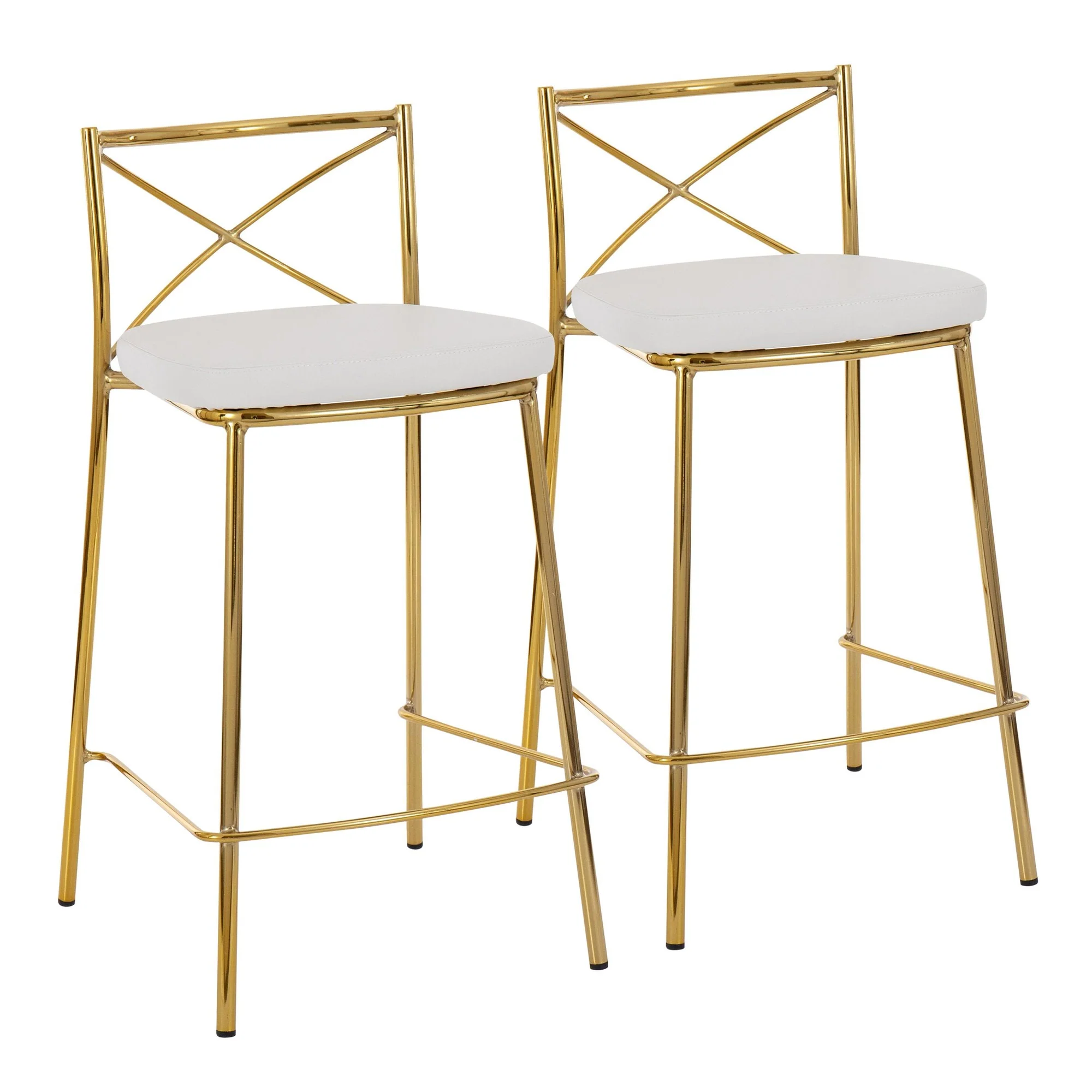 Modern Charlotte Counter Stool - Set of 2 Gold Metal, White PU By LumiSource - Image 2