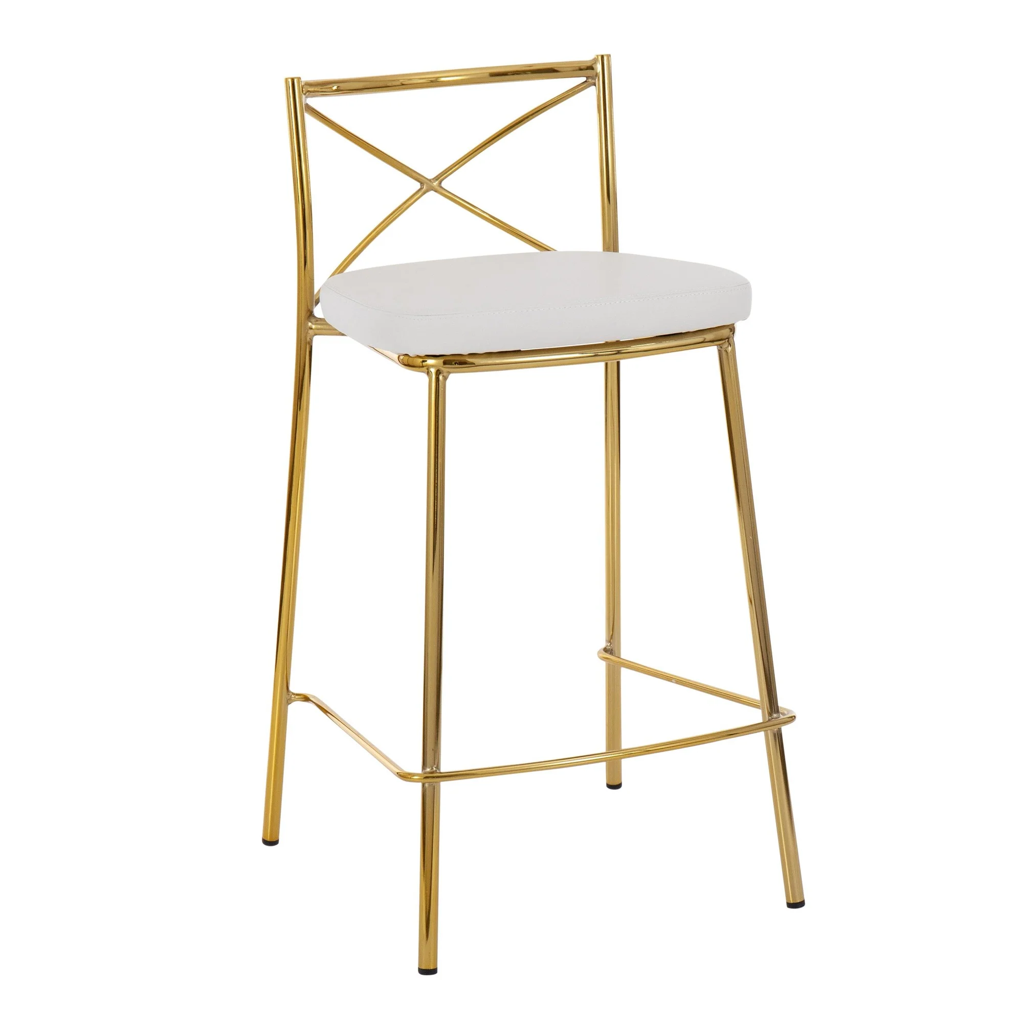 Modern Charlotte Counter Stool - Set of 2 Gold Metal, White PU By LumiSource - Image 3
