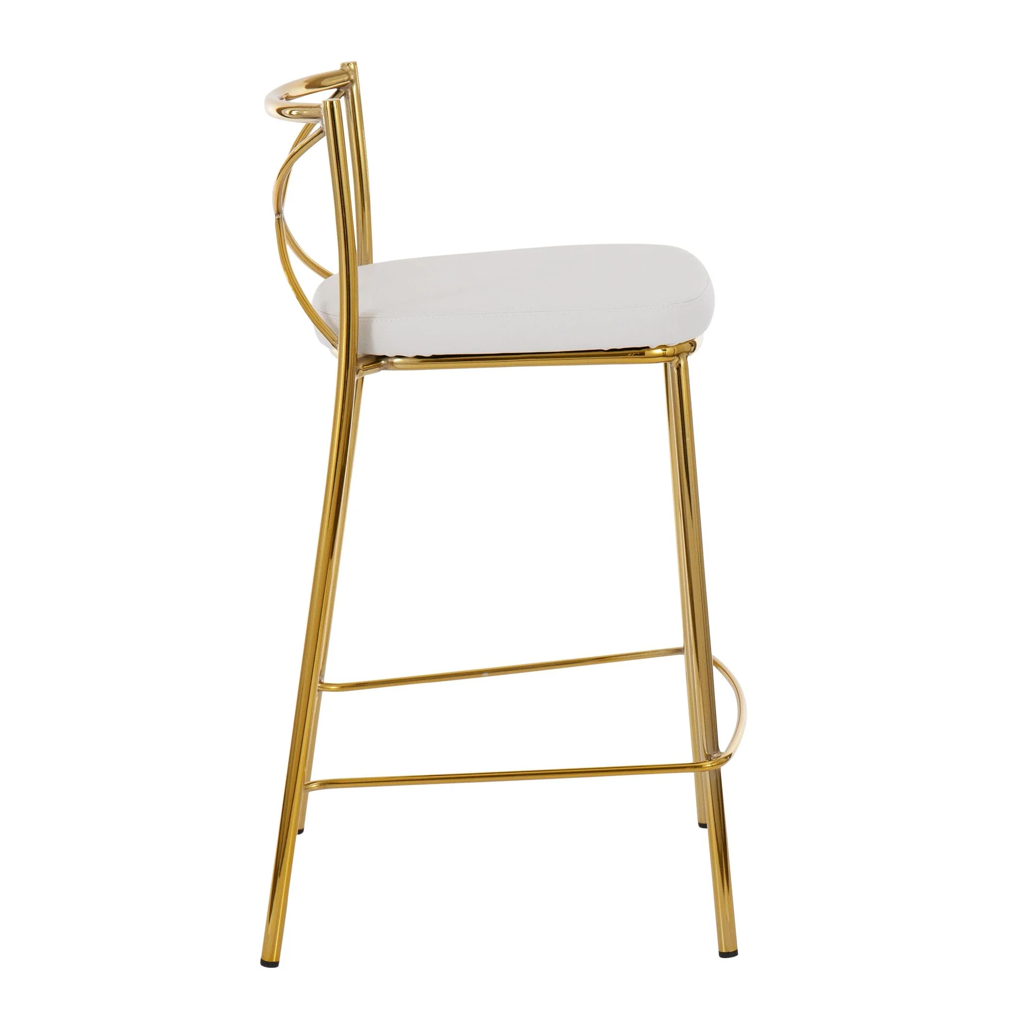 Modern Charlotte Counter Stool - Set of 2 Gold Metal, White PU By LumiSource - Image 4