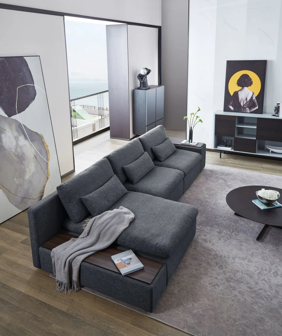 Modern Chic Gray Fabric Modular Sectional Sofa with Storage By Homeroots - Image 3
