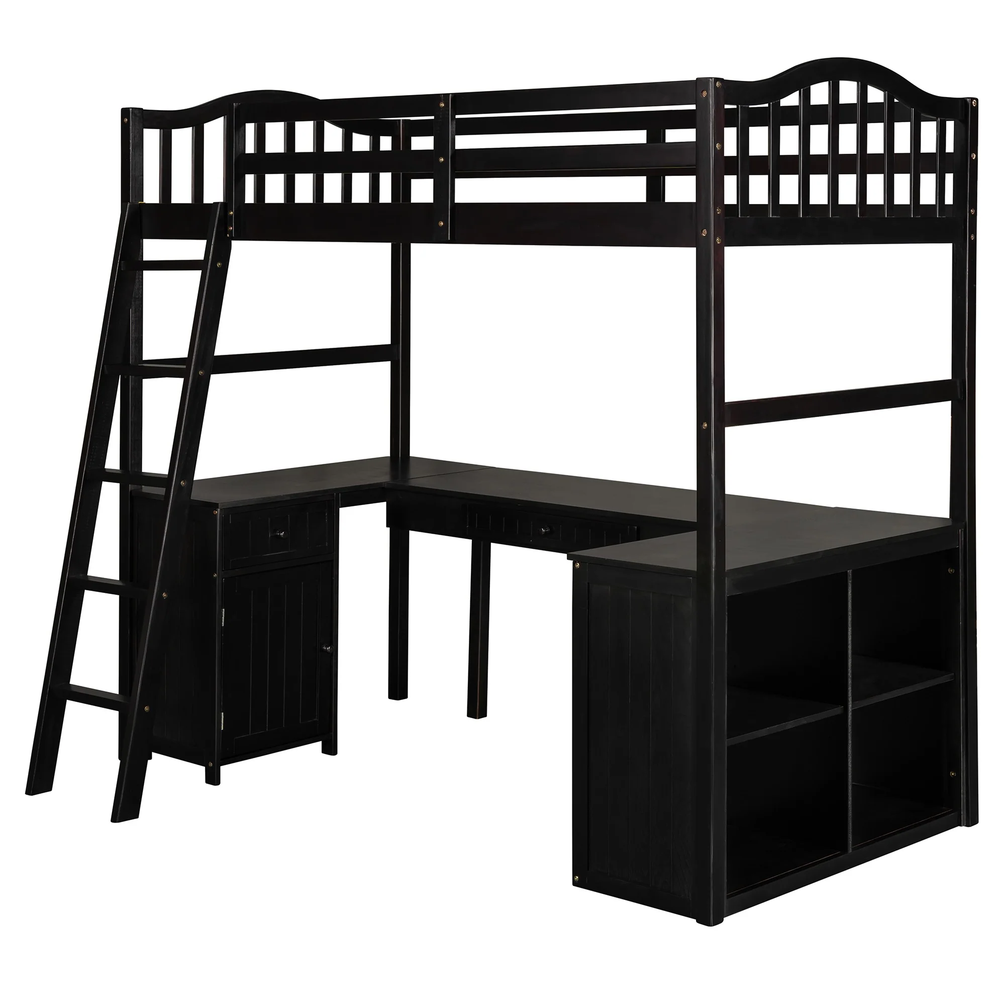 Modern Classic Dark Brown Twin Loft Bed With Book Shelf Desk And Cabinet By Homeroots - Image 3