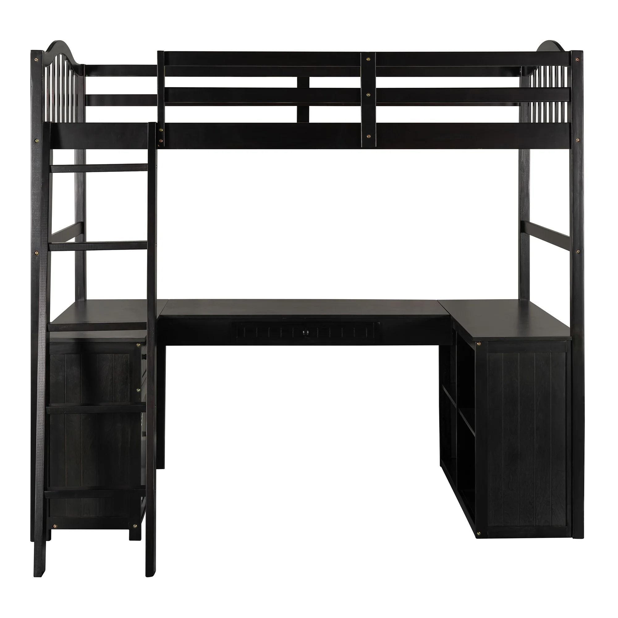 Modern Classic Dark Brown Twin Loft Bed With Book Shelf Desk And Cabinet By Homeroots - Image 4