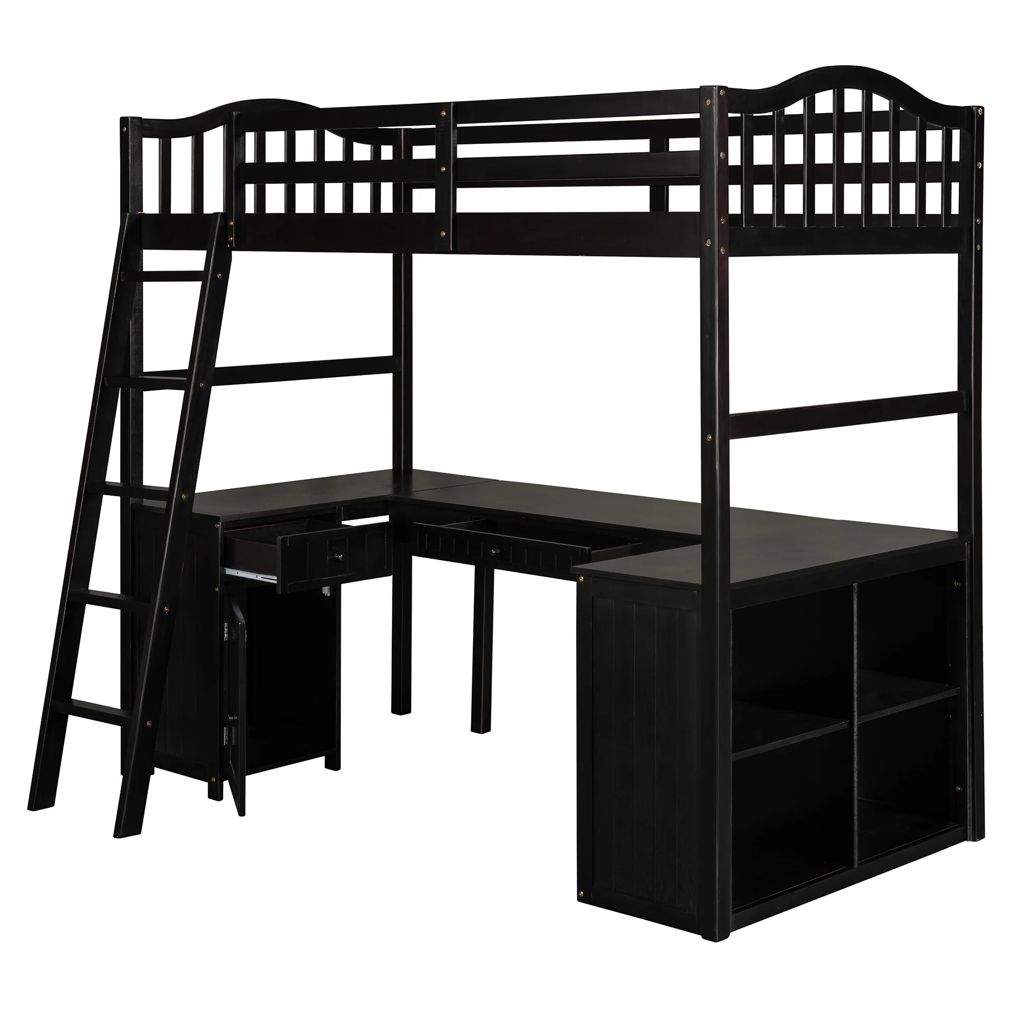 Modern Classic Dark Brown Twin Loft Bed With Book Shelf Desk And Cabinet By Homeroots - Image 6