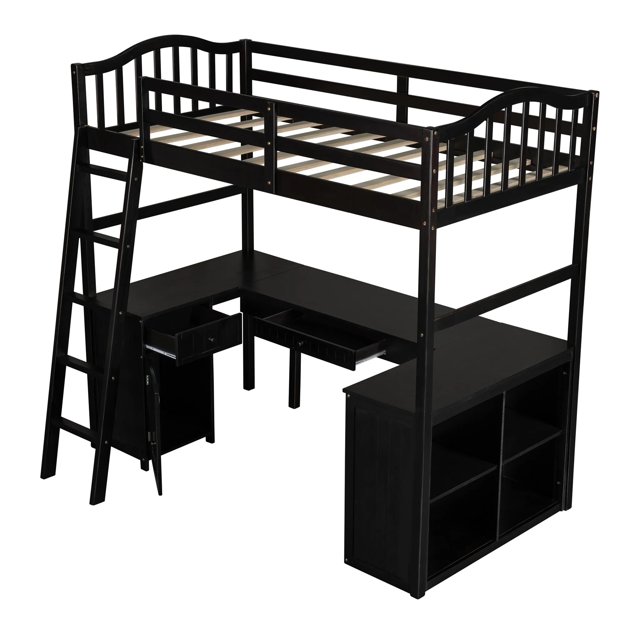 Modern Classic Dark Brown Twin Loft Bed With Book Shelf Desk And Cabinet By Homeroots - Image 8