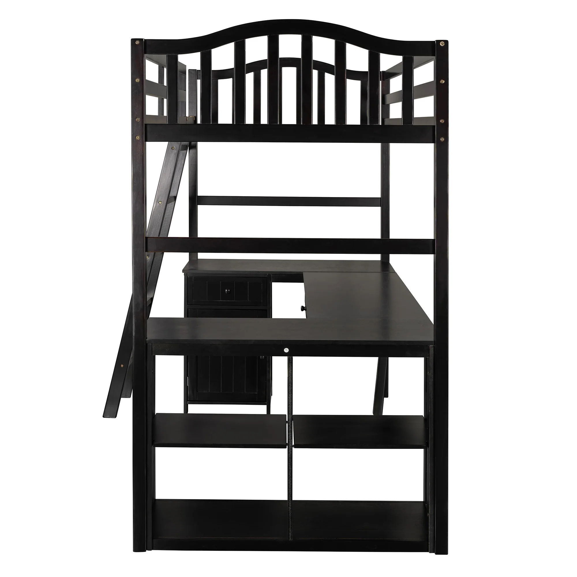 Modern Classic Dark Brown Twin Loft Bed With Book Shelf Desk And Cabinet By Homeroots - Image 9