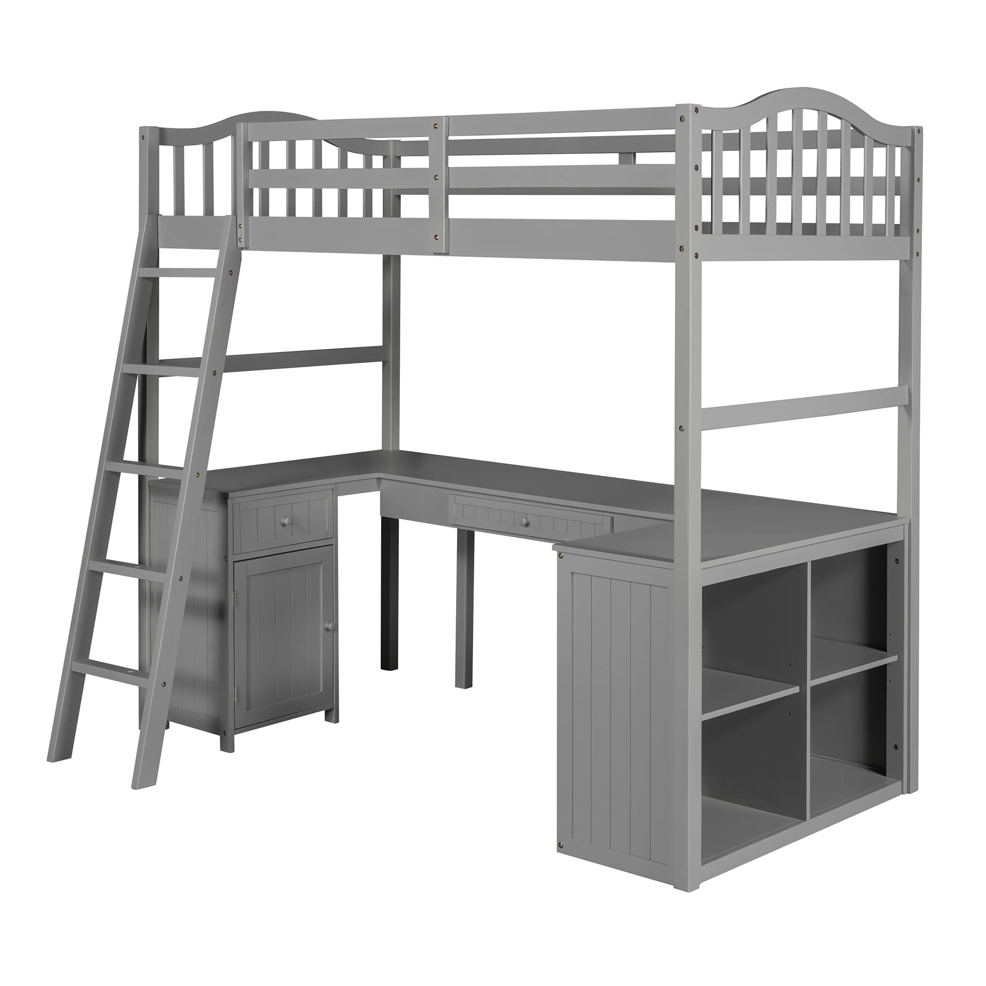Modern Classic Gray Twin Loft Bed With Book Shelf Desk And Cabinet By Homeroots - Image 3