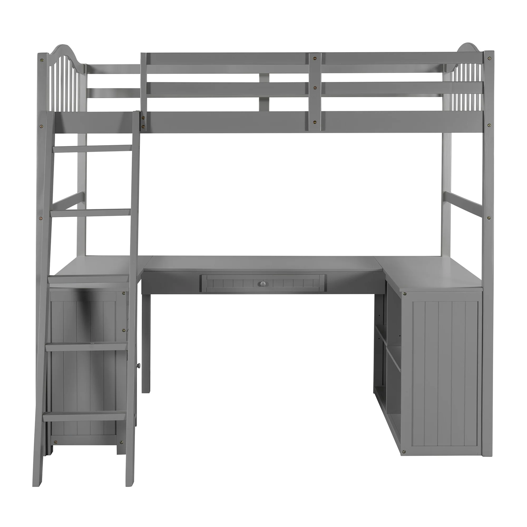 Modern Classic Gray Twin Loft Bed With Book Shelf Desk And Cabinet By Homeroots - Image 4
