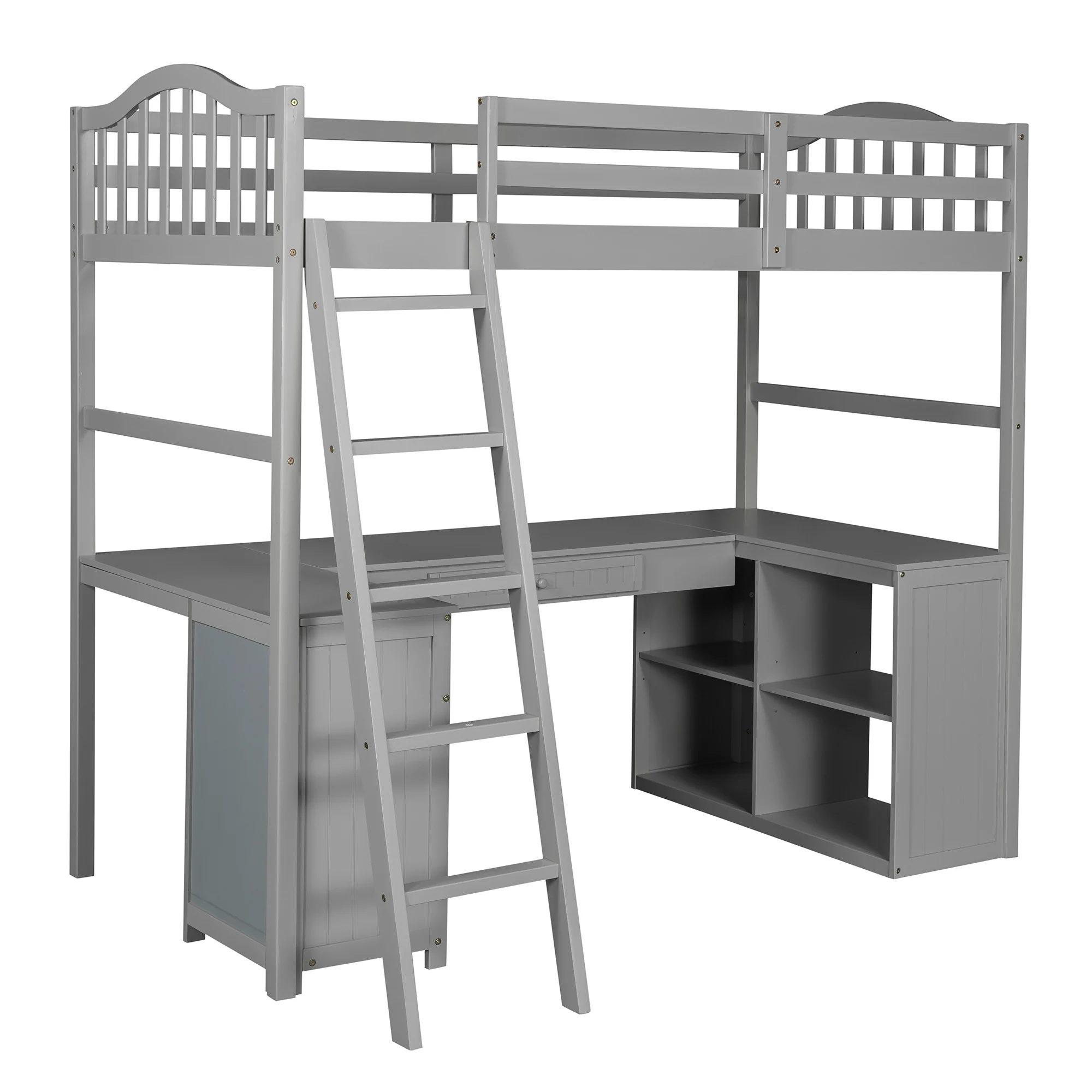 Modern Classic Gray Twin Loft Bed With Book Shelf Desk And Cabinet By Homeroots - Image 8