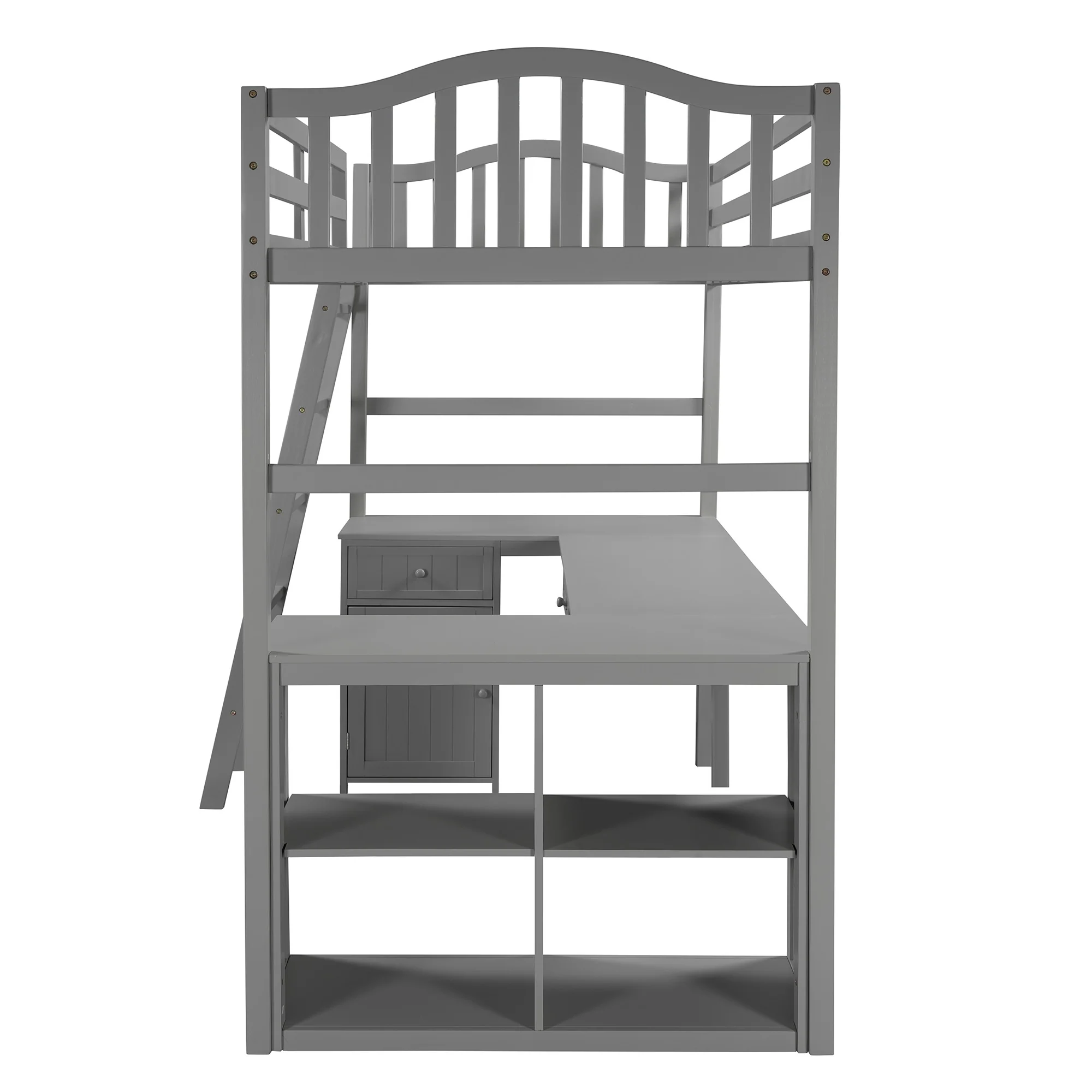 Modern Classic Gray Twin Loft Bed With Book Shelf Desk And Cabinet By Homeroots - Image 9