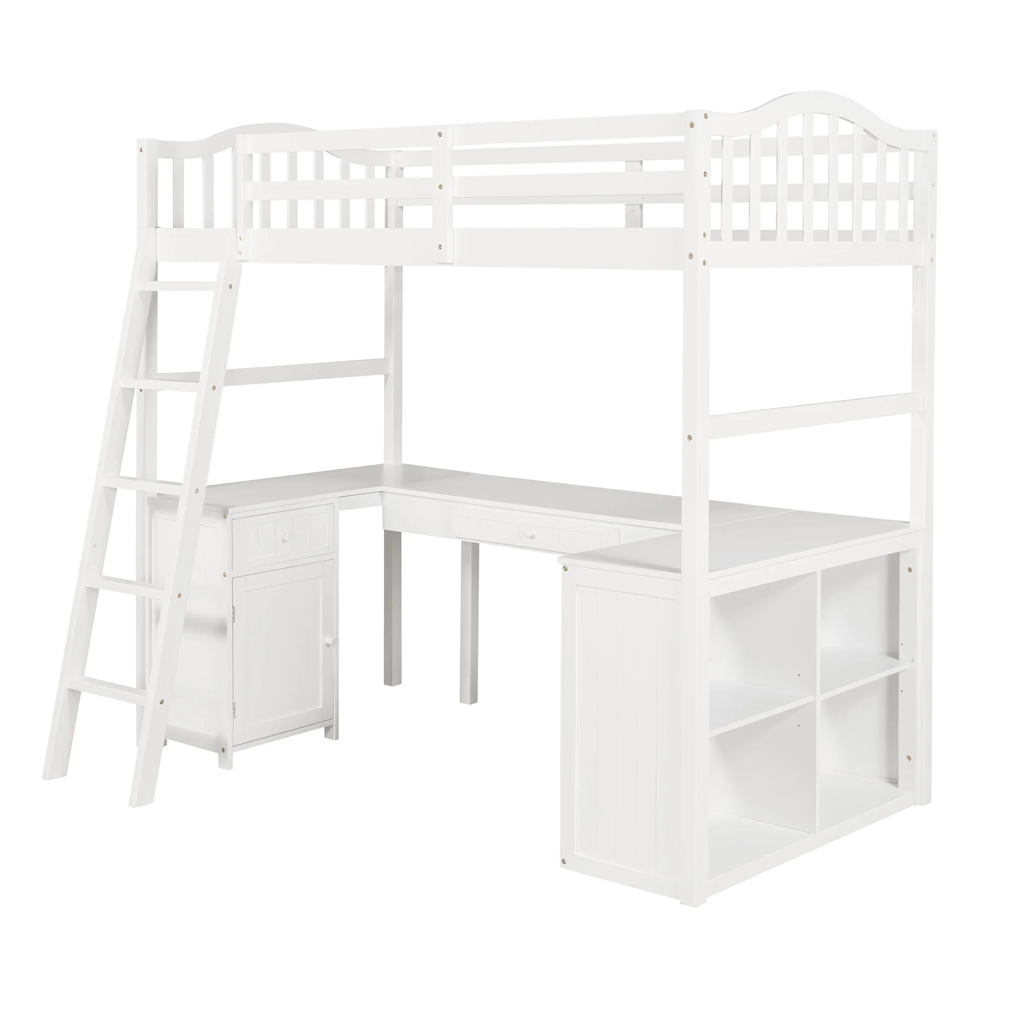 Modern Classic White Twin Loft Bed With Book Shelf Desk And Cabinet By Homeroots - Image 3