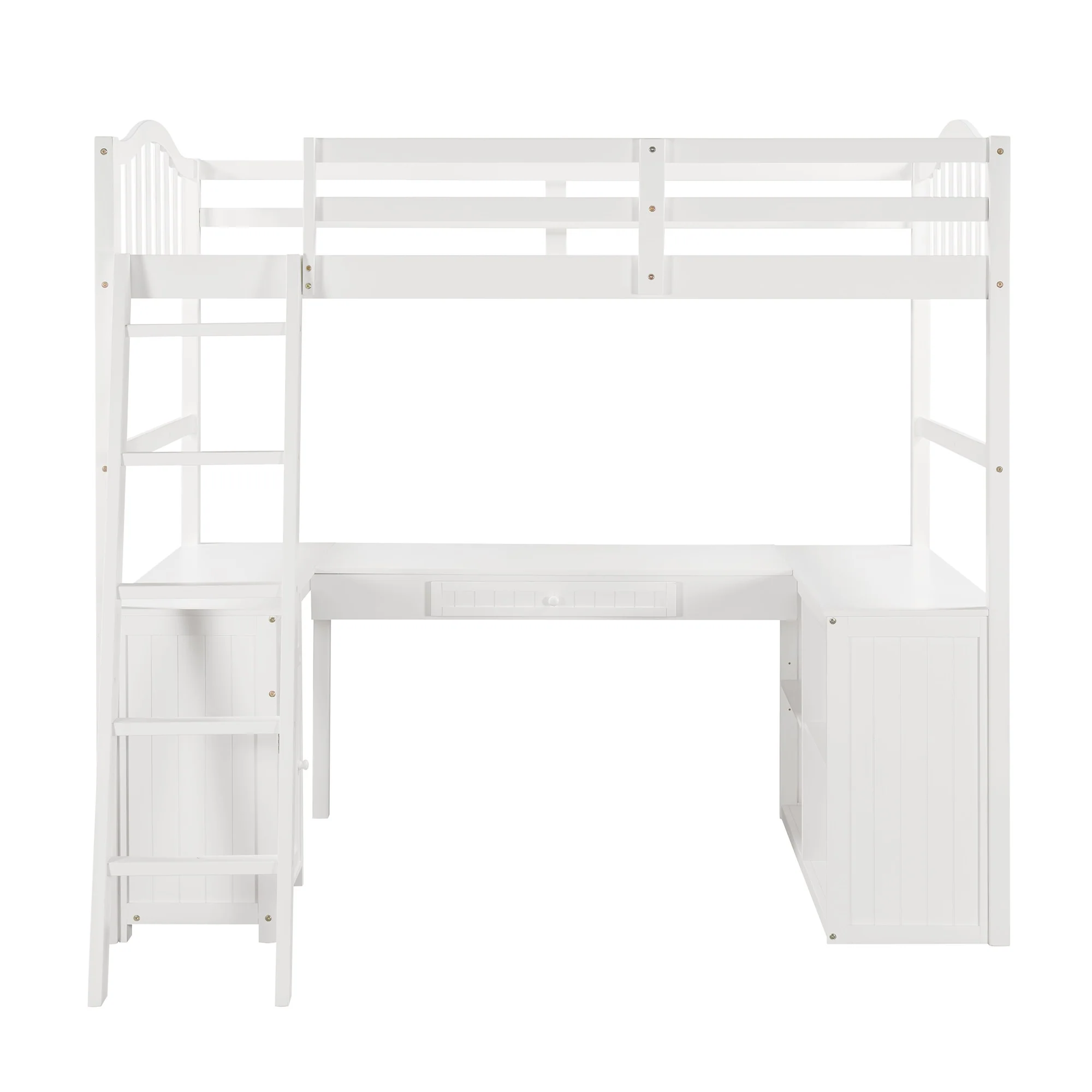 Modern Classic White Twin Loft Bed With Book Shelf Desk And Cabinet By Homeroots - Image 4