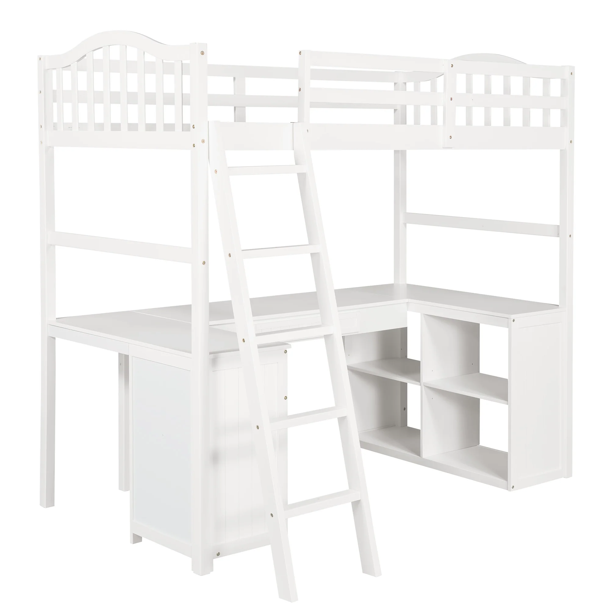 Modern Classic White Twin Loft Bed With Book Shelf Desk And Cabinet By Homeroots - Image 5