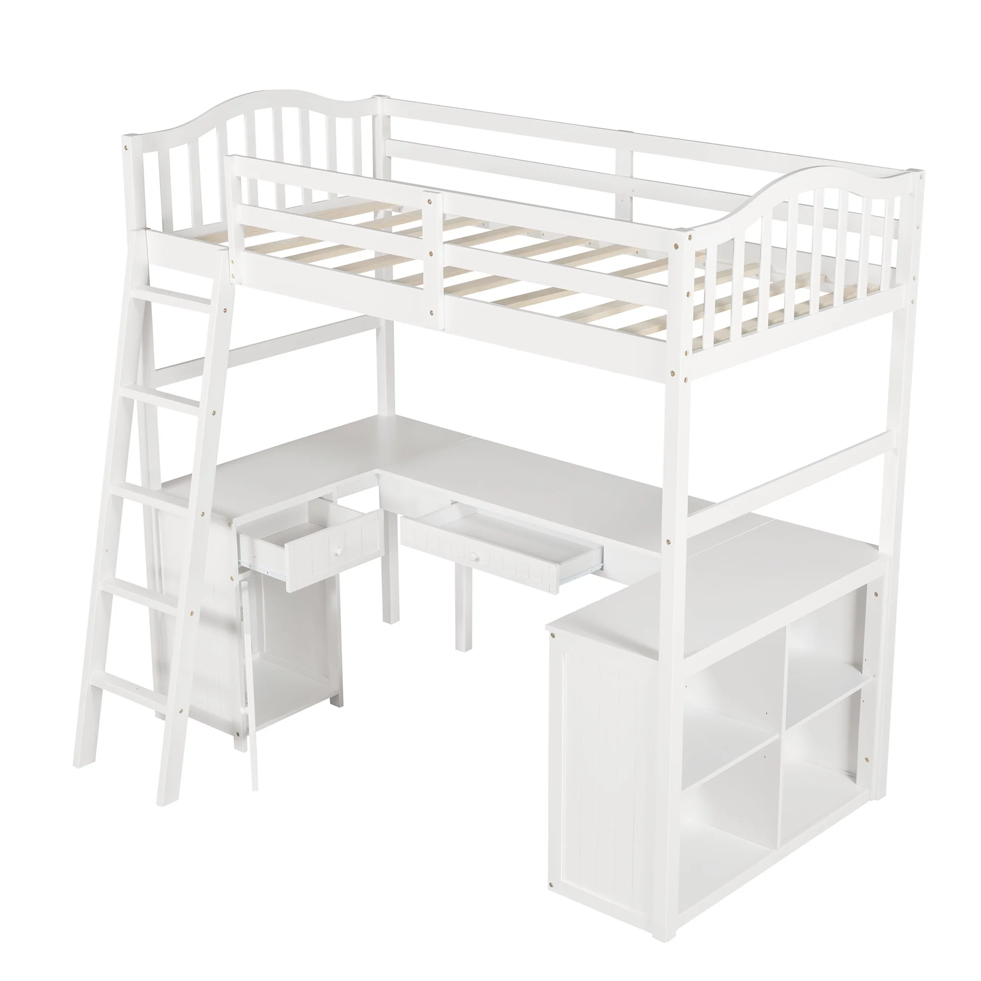 Modern Classic White Twin Loft Bed With Book Shelf Desk And Cabinet By Homeroots - Image 7
