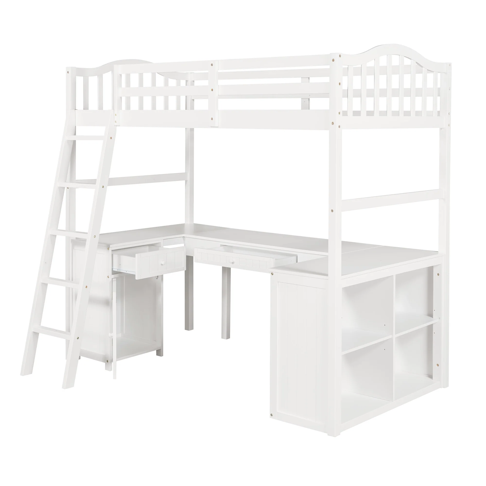 Modern Classic White Twin Loft Bed With Book Shelf Desk And Cabinet By Homeroots - Image 8