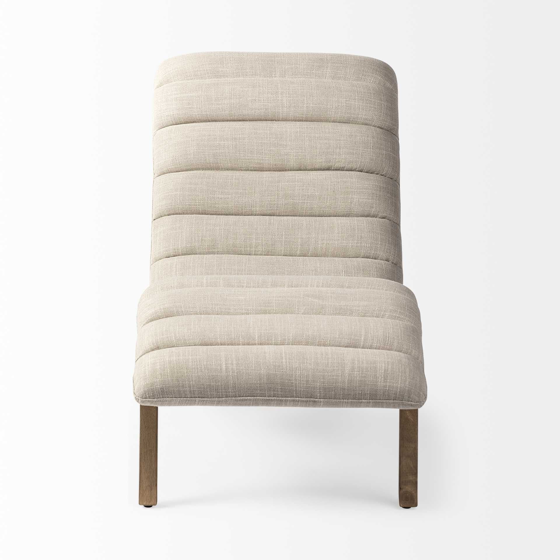 Modern Cream Fabric Upholstered Chaise Lounge Chair With Solid Wood Frame And Base By Homeroots - Image 2
